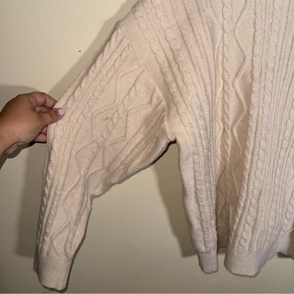 ROUGH LOS ANGELES cablek knit fisherman style Cream Sweater L - Picture 3 of 5